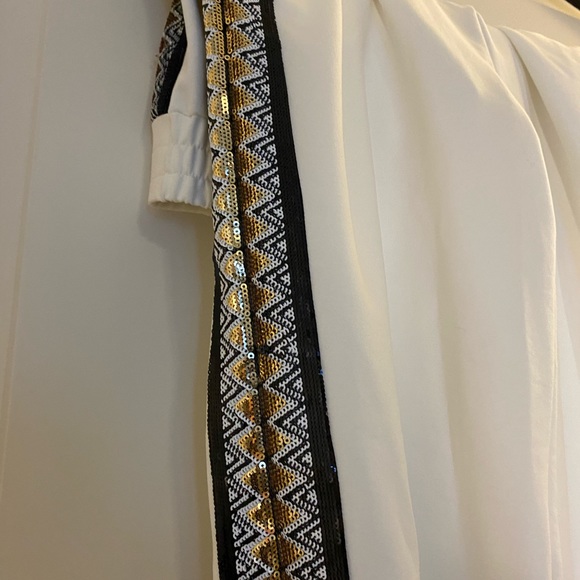 NWT Kobi Halperin Noa Pant, white stretchy pants, glittery side trim, size large - Picture 3 of 7